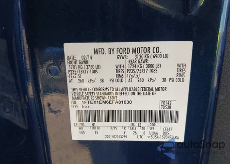 2014 Ford F-150 Xl z USA, uszkodzony, nr VIN 1FTEX1EM6EFA81030